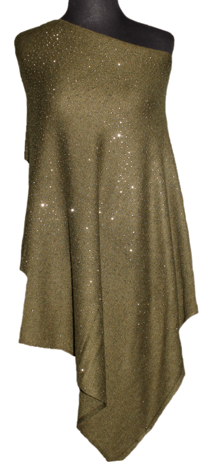 La Fiorentina Poncho with Embellishments - Poncho - La Fiorentina, Light Green B40-Ivory