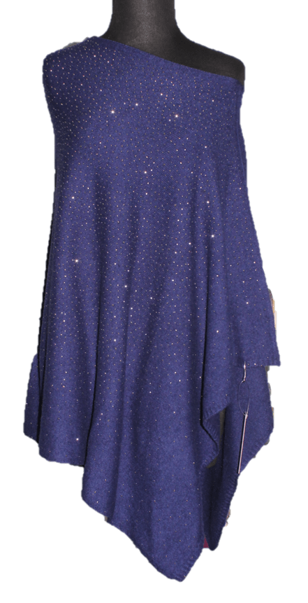 La Fiorentina Poncho with Embellishments - Poncho - La Fiorentina, Sapphire