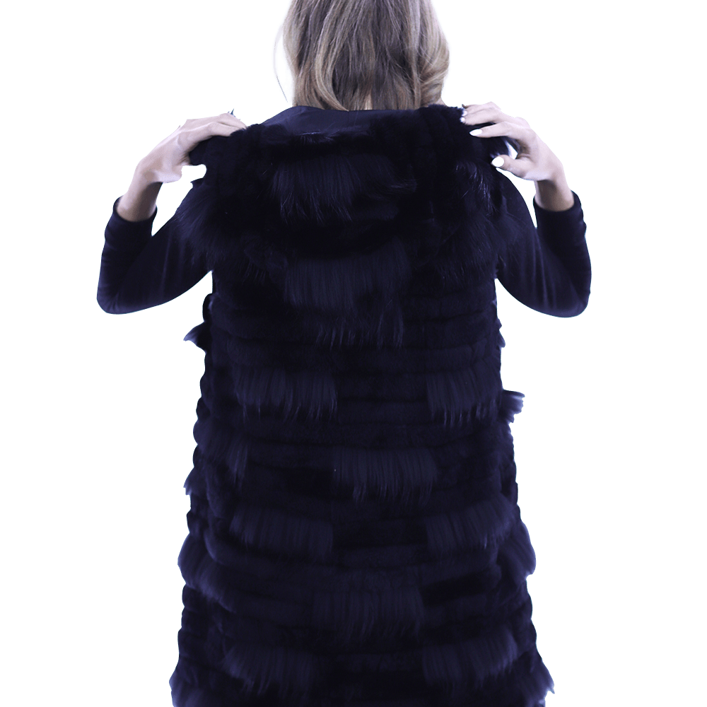 La Fiorentina Rabbit/Raccoon Vest - Black - Fur Vest - La Fiorentina 18506_BLACK