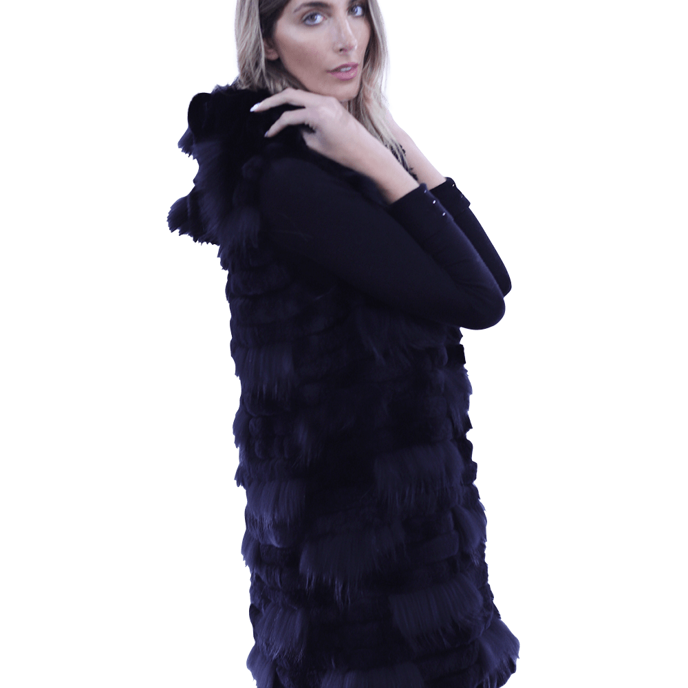 La Fiorentina Rabbit/Raccoon Vest - Black - Fur Vest - La Fiorentina 18506_BLACK