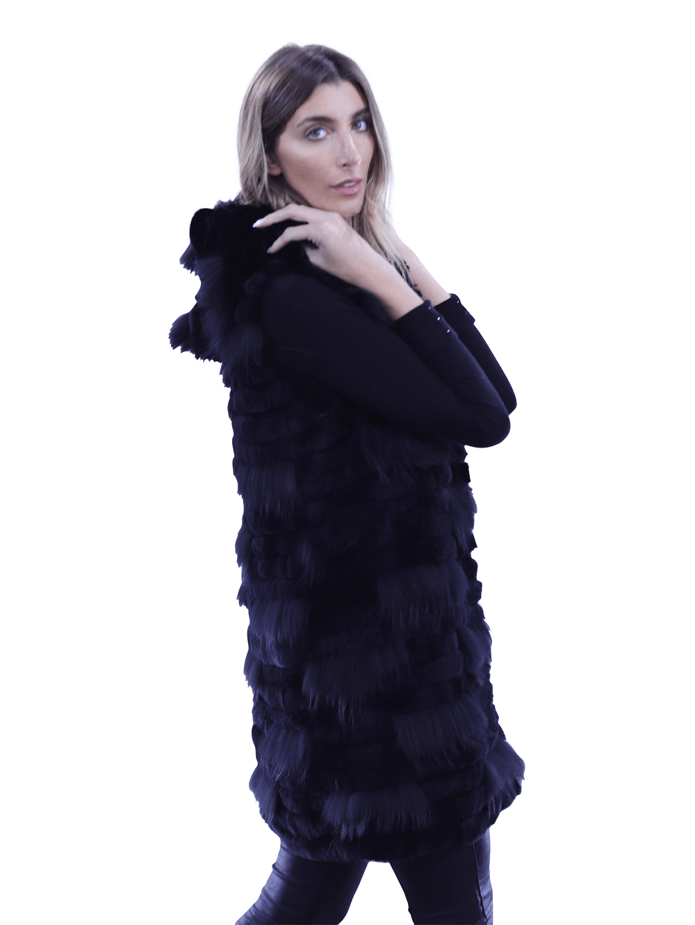 La Fiorentina Rabbit/Raccoon Vest - Black - Fur Vest - La Fiorentina 18506_BLACK