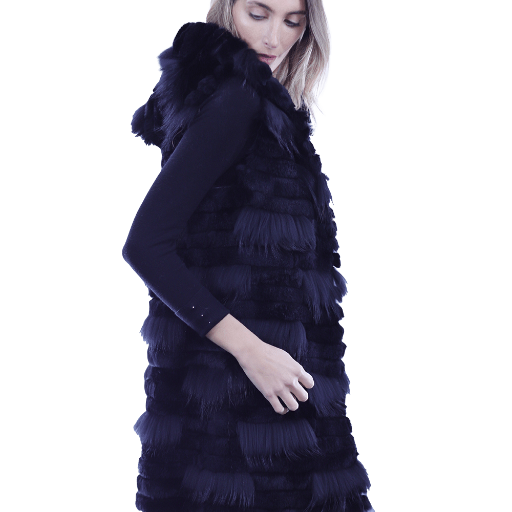 La Fiorentina Rabbit/Raccoon Vest - Black - Fur Vest - La Fiorentina 18506_BLACK