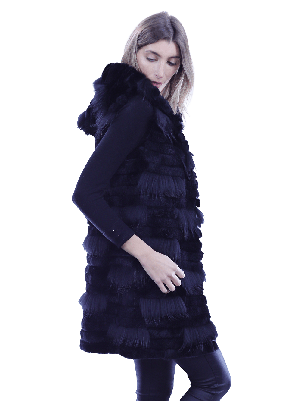 La Fiorentina Rabbit/Raccoon Vest - Black - Fur Vest - La Fiorentina 18506_BLACK