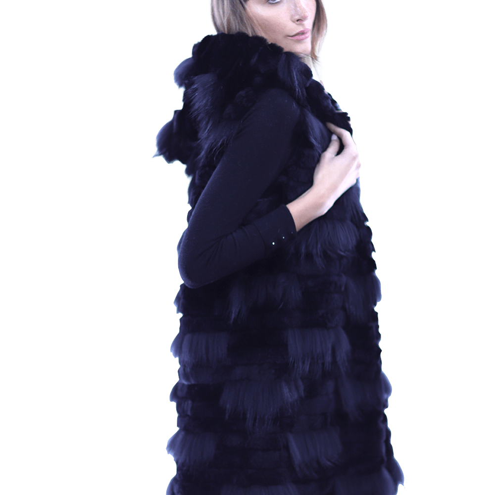 La Fiorentina Rabbit/Raccoon Vest - Black - Fur Vest - La Fiorentina 18506_BLACK