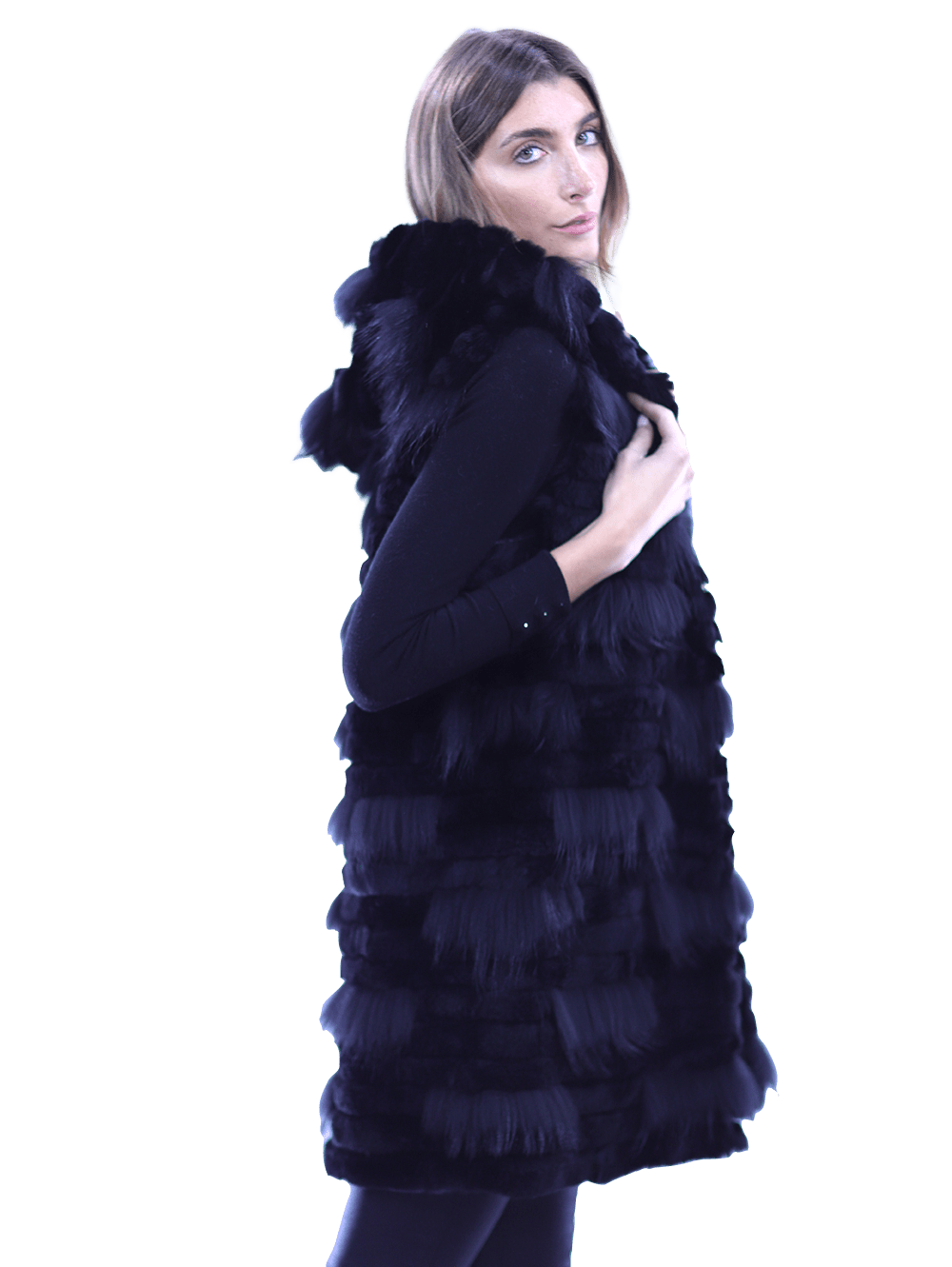 La Fiorentina Rabbit/Raccoon Vest - Black - Fur Vest - La Fiorentina 18506_BLACK