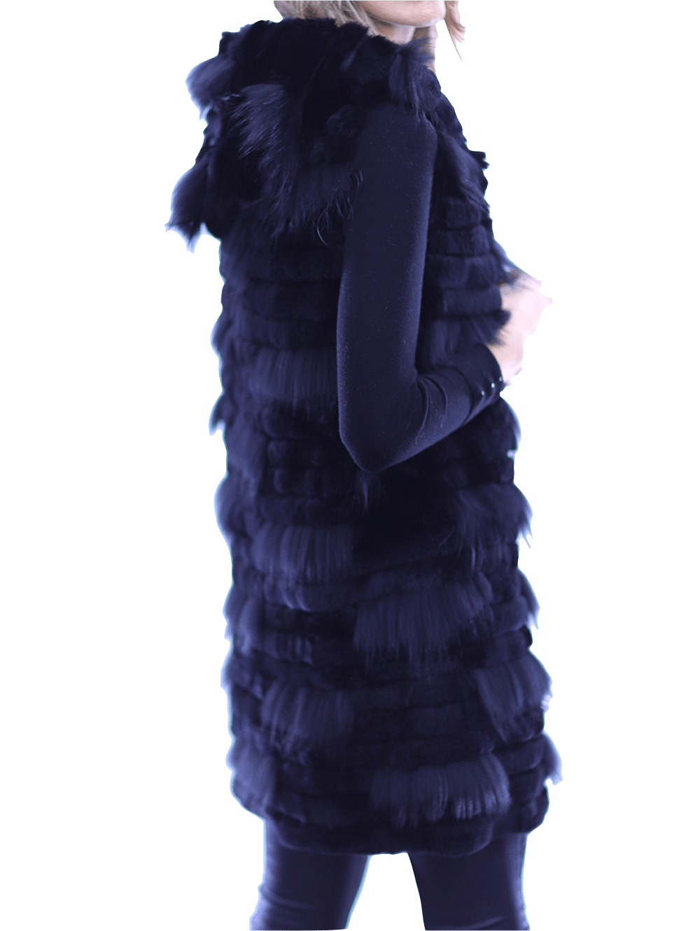 La Fiorentina Rabbit/Raccoon Vest - Black - Fur Vest - La Fiorentina 18506_BLACK