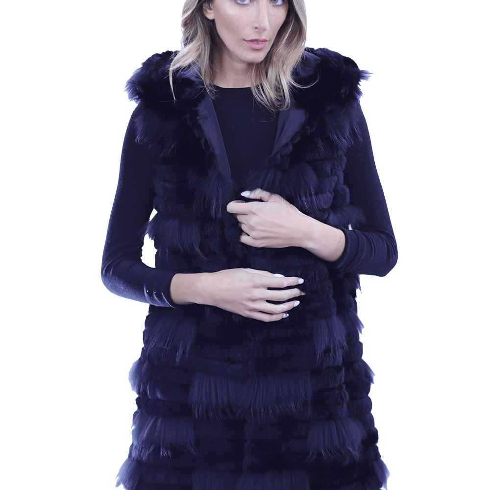 La Fiorentina Rabbit/Raccoon Vest - Black - Fur Vest - La Fiorentina 18506_BLACK