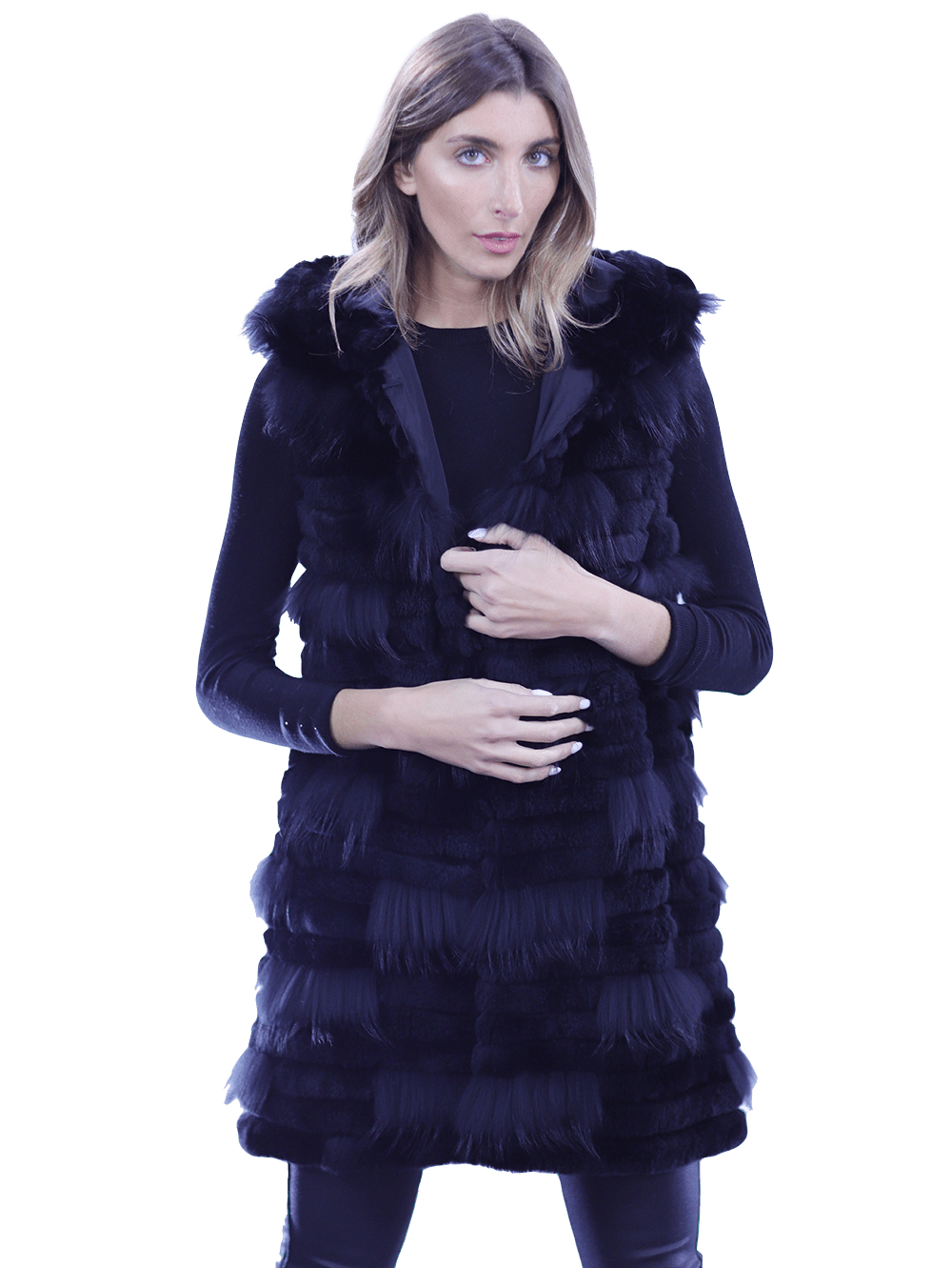 La Fiorentina Rabbit/Raccoon Vest - Black - Fur Vest - La Fiorentina 18506_BLACK