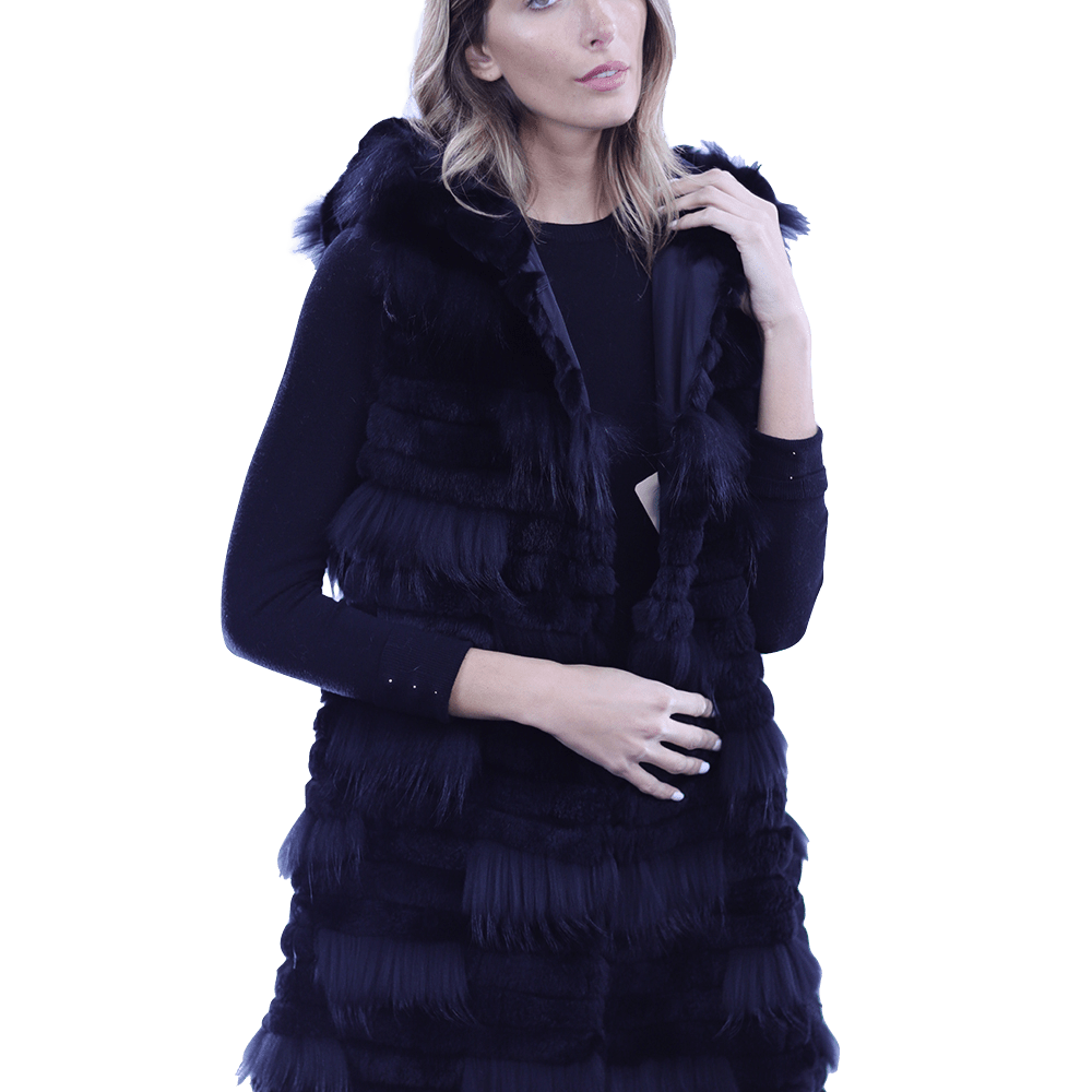 La Fiorentina Rabbit/Raccoon Vest - Black - Fur Vest - La Fiorentina 18506_BLACK