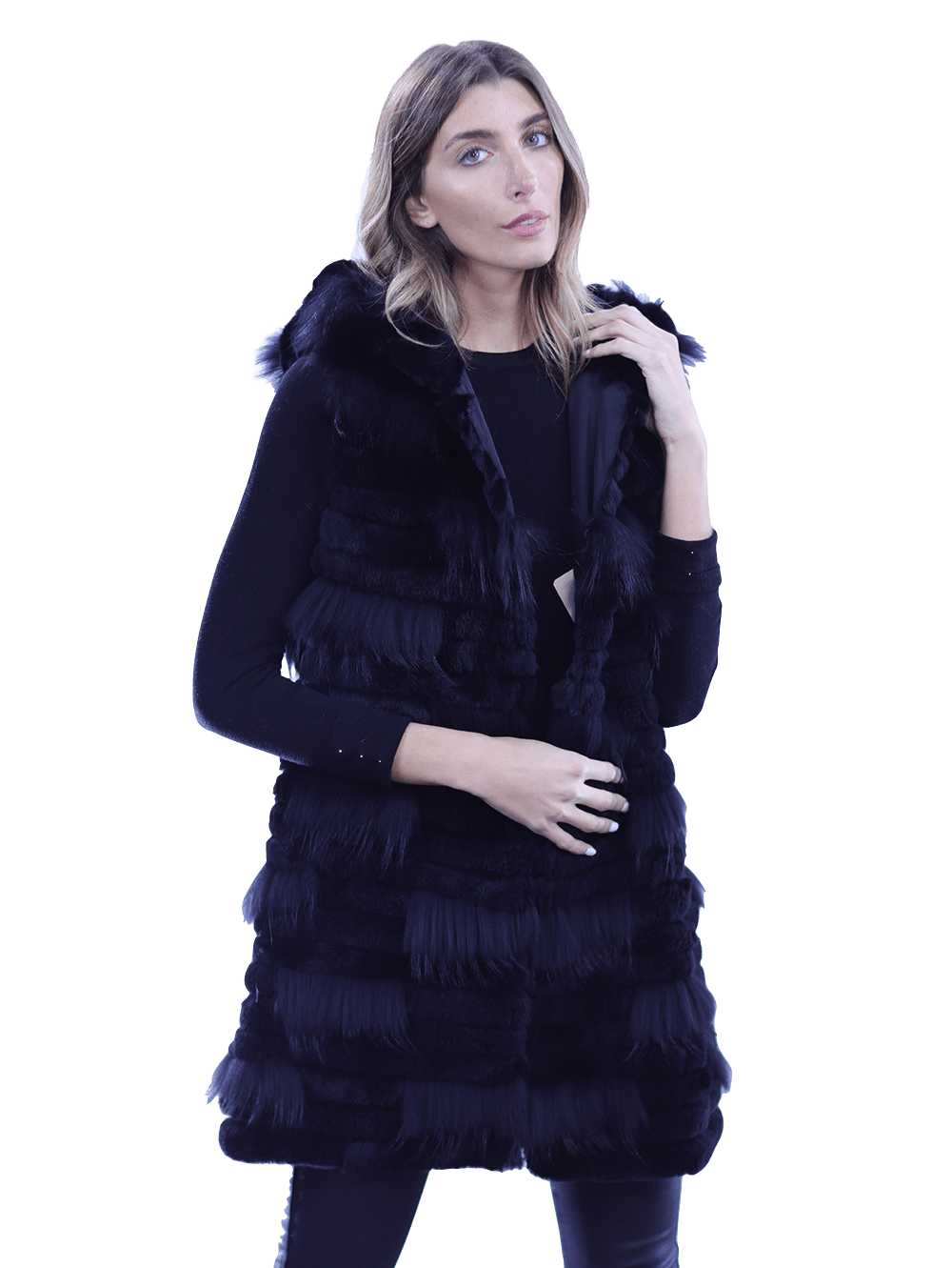 La Fiorentina Rabbit/Raccoon Vest - Black - Fur Vest - La Fiorentina 18506_BLACK