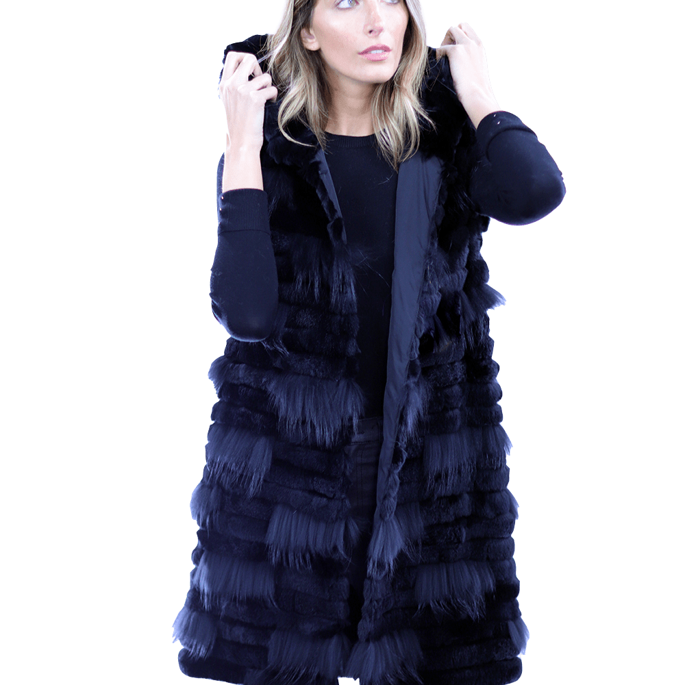 La Fiorentina Rabbit/Raccoon Vest - Black - Fur Vest - La Fiorentina 18506_BLACK