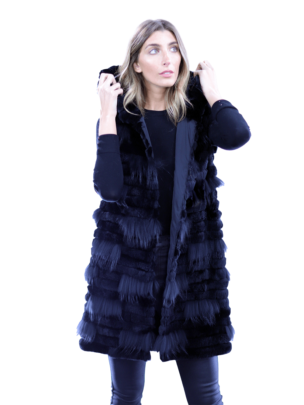 La Fiorentina Rabbit/Raccoon Vest - Black - Fur Vest - La Fiorentina 18506_BLACK