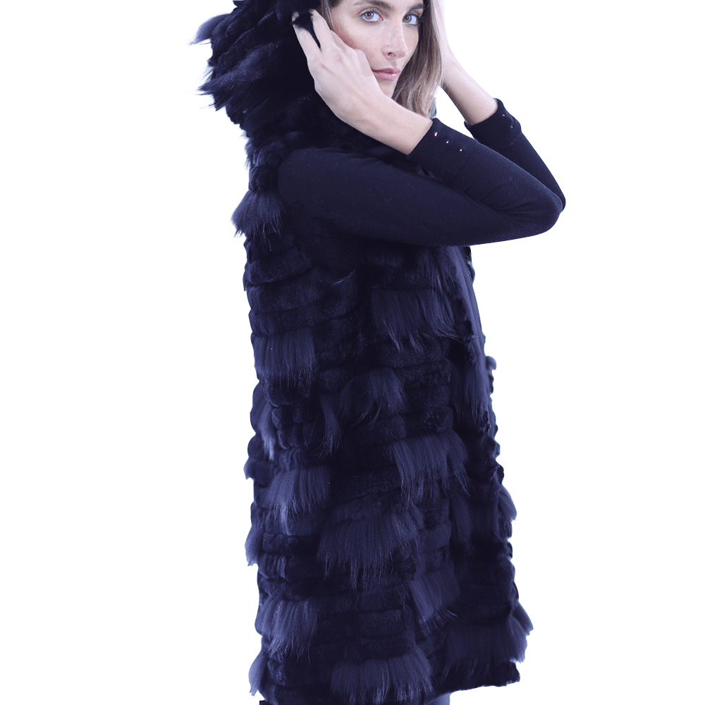 La Fiorentina Rabbit/Raccoon Vest - Black - Fur Vest - La Fiorentina 18506_BLACK