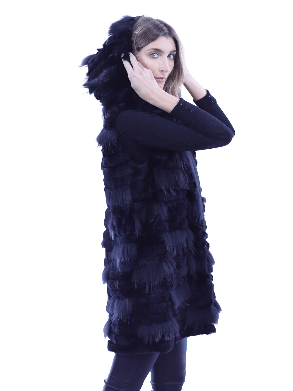 La Fiorentina Rabbit/Raccoon Vest - Black - Fur Vest - La Fiorentina 18506_BLACK