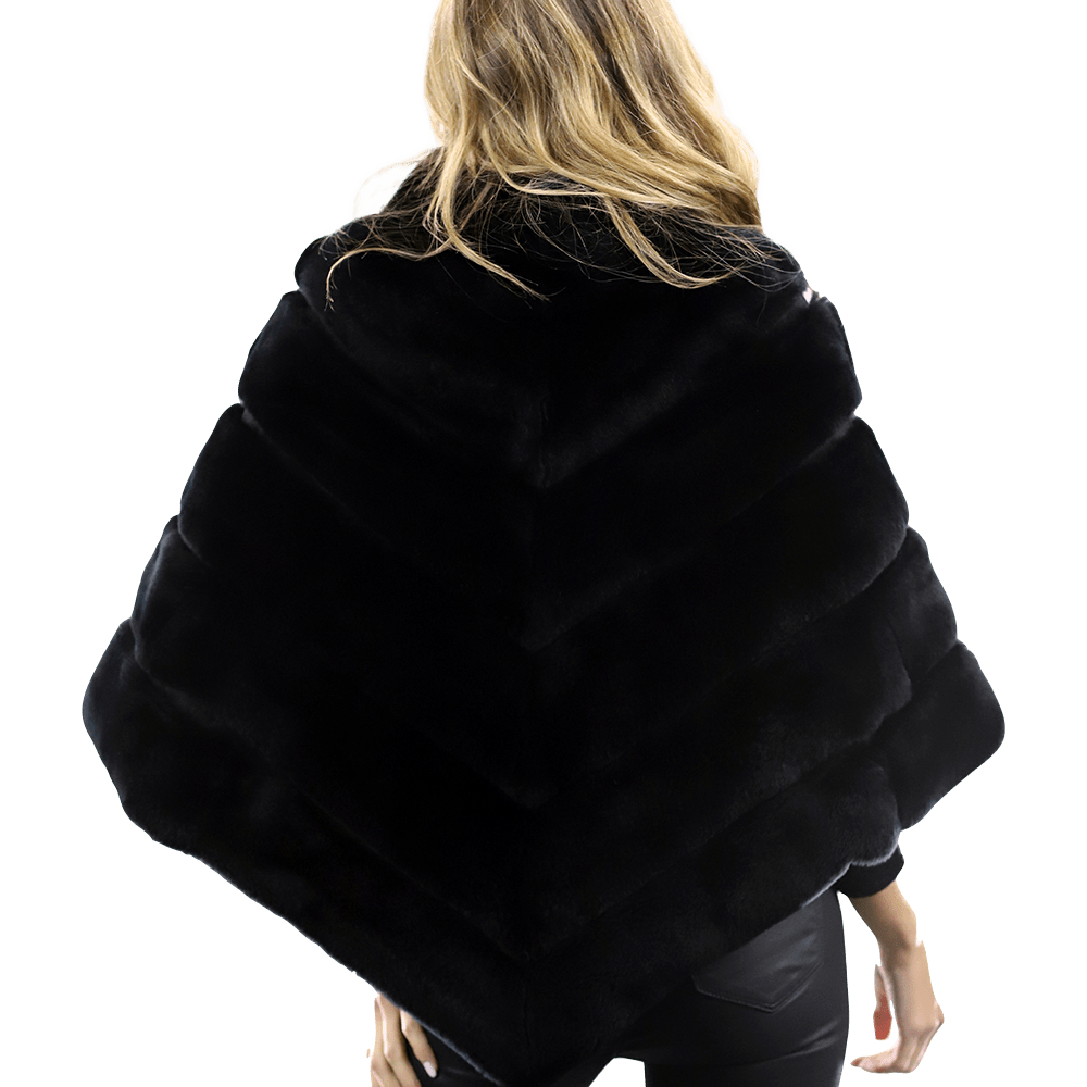 La Fiorentina -  Rex Rabbit Poncho with Zipper - Black - Poncho - La Fiorentina A106-REX_BLACK