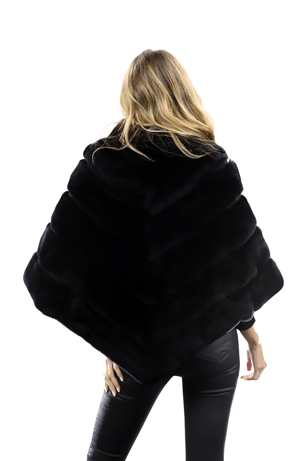 La Fiorentina -  Rex Rabbit Poncho with Zipper - Black - Poncho - La Fiorentina A106-REX_BLACK