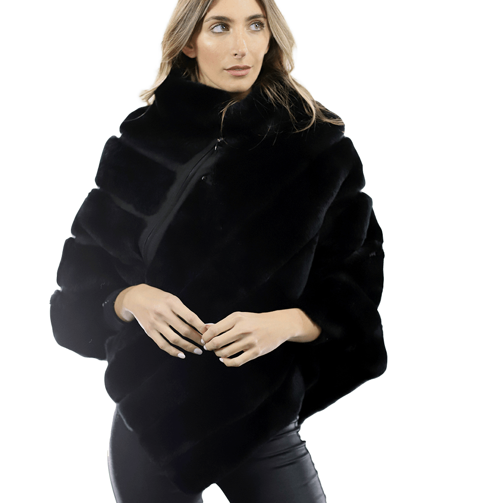 La Fiorentina -  Rex Rabbit Poncho with Zipper - Black - Poncho - La Fiorentina A106-REX_BLACK