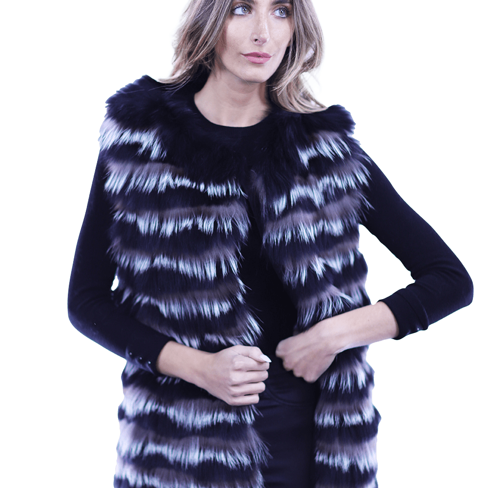 La Fiorentina Silver Fox Vest - Fur Vest - La Fiorentina MPPG-CH_BLACKSILVER