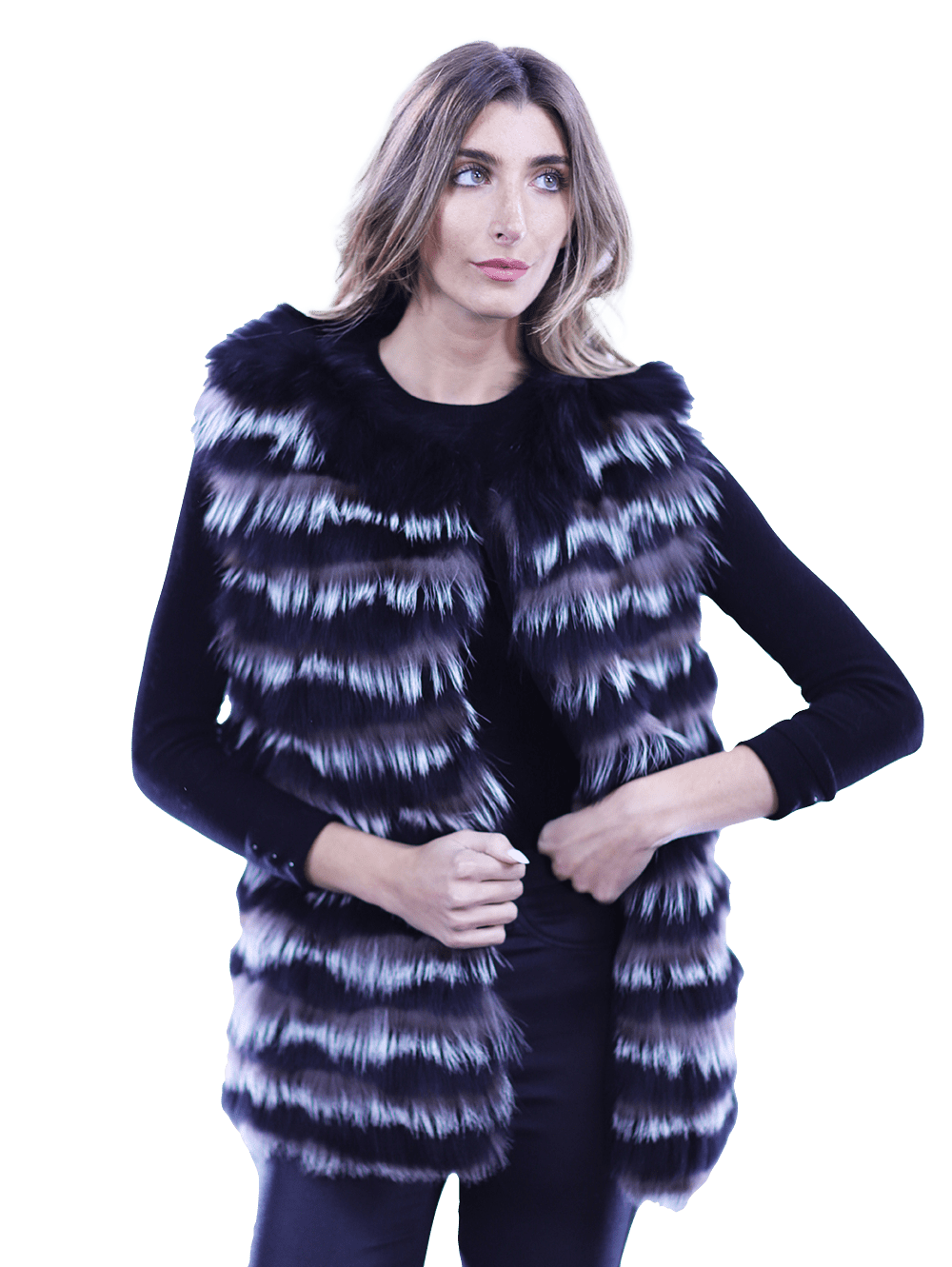 La Fiorentina Silver Fox Vest - Fur Vest - La Fiorentina MPPG-CH_BLACKSILVER