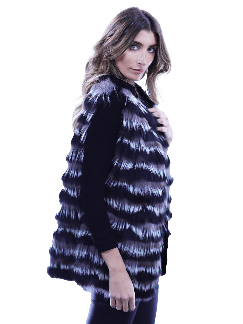 La Fiorentina Silver Fox Vest - Fur Vest - La Fiorentina MPPG-CH_BLACKSILVER