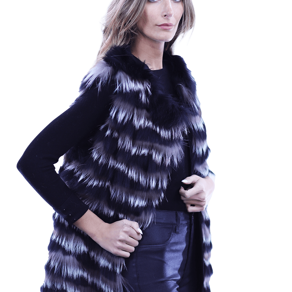 La Fiorentina Silver Fox Vest - Fur Vest - La Fiorentina MPPG-CH_BLACKSILVER