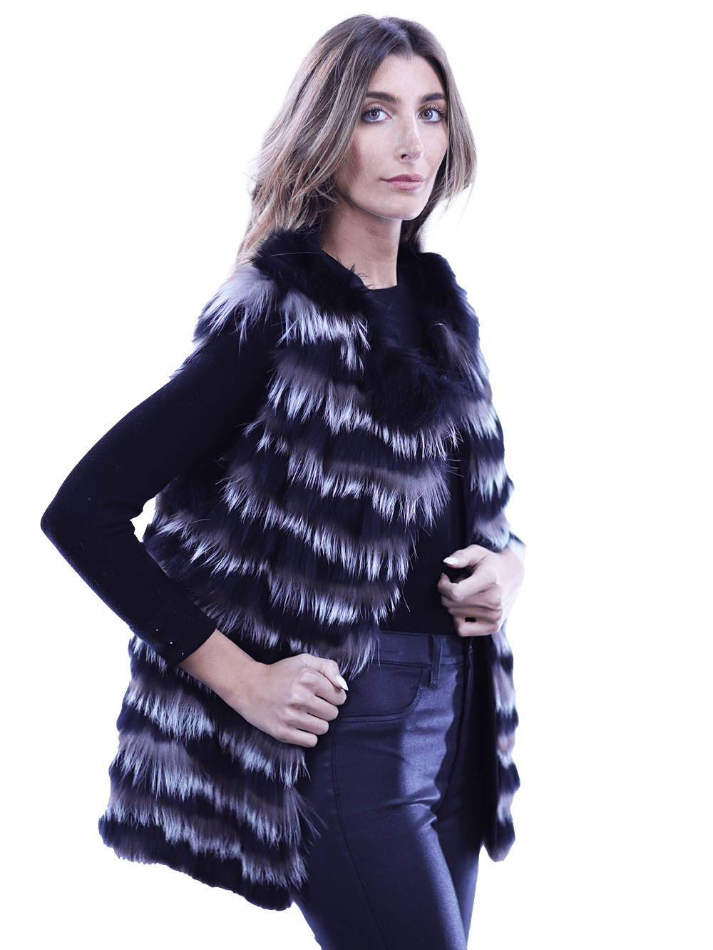 La Fiorentina Silver Fox Vest - Fur Vest - La Fiorentina MPPG-CH_BLACKSILVER