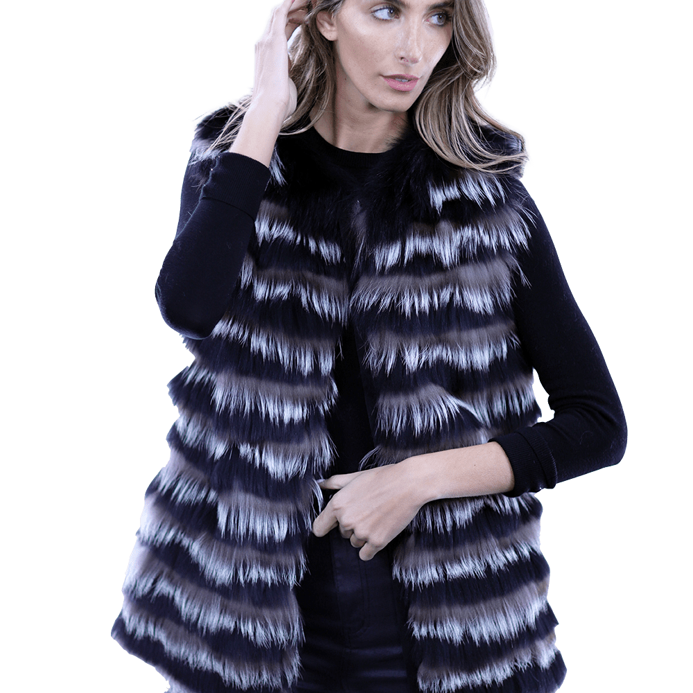 La Fiorentina Silver Fox Vest - Fur Vest - La Fiorentina MPPG-CH_BLACKSILVER