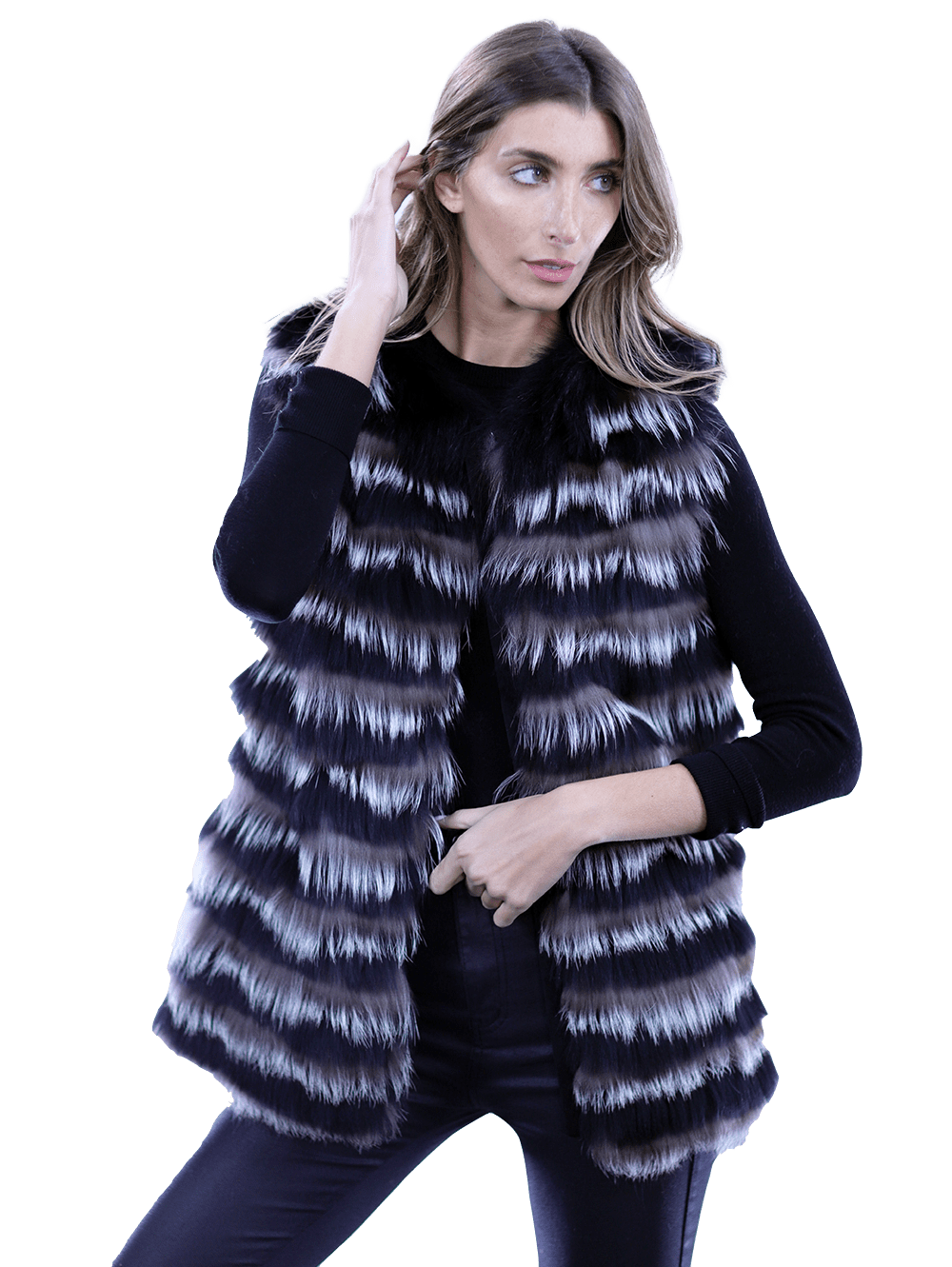 La Fiorentina Silver Fox Vest - Fur Vest - La Fiorentina MPPG-CH_BLACKSILVER