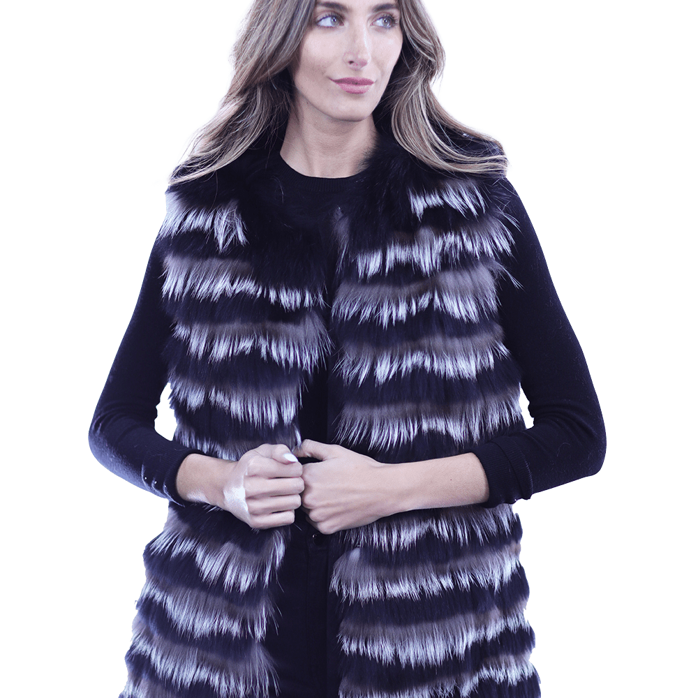 La Fiorentina Silver Fox Vest - Fur Vest - La Fiorentina MPPG-CH_BLACKSILVER