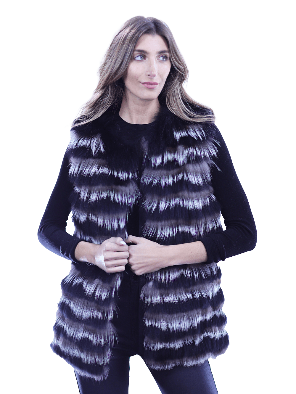 La Fiorentina Silver Fox Vest - Fur Vest - La Fiorentina MPPG-CH_BLACKSILVER