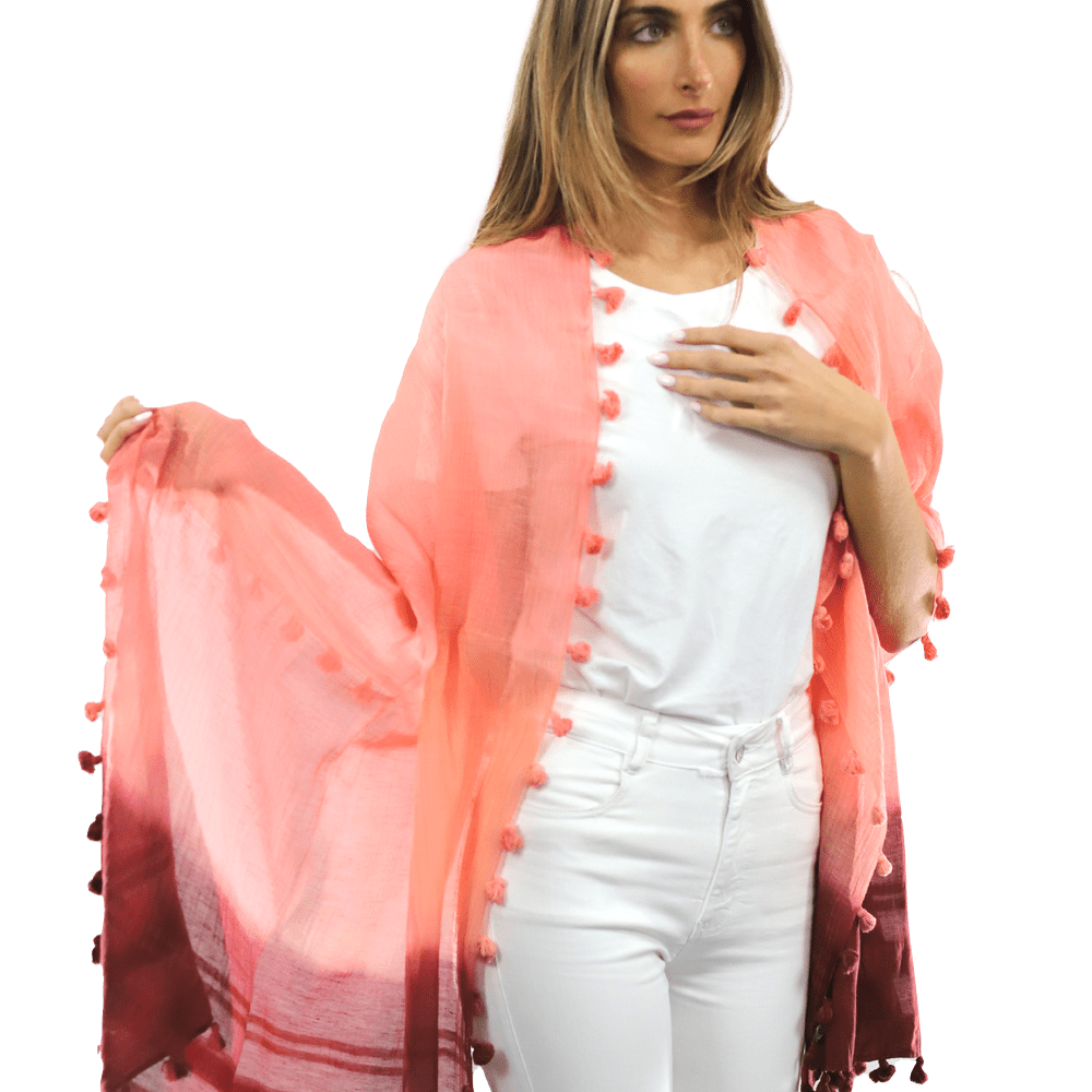 La Fiorentina Solid Silk/Cotton Blend Scarf with Fringes - Cantaloupe - Scarf - La Fiorentina EF-2525SA-cantaloupe