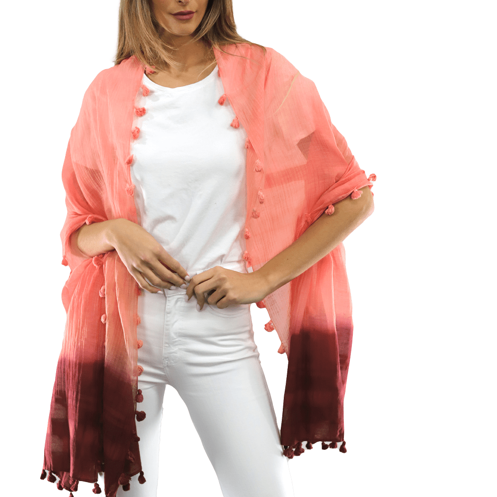 La Fiorentina Solid Silk/Cotton Blend Scarf with Fringes - Cantaloupe - Scarf - La Fiorentina EF-2525SA-cantaloupe