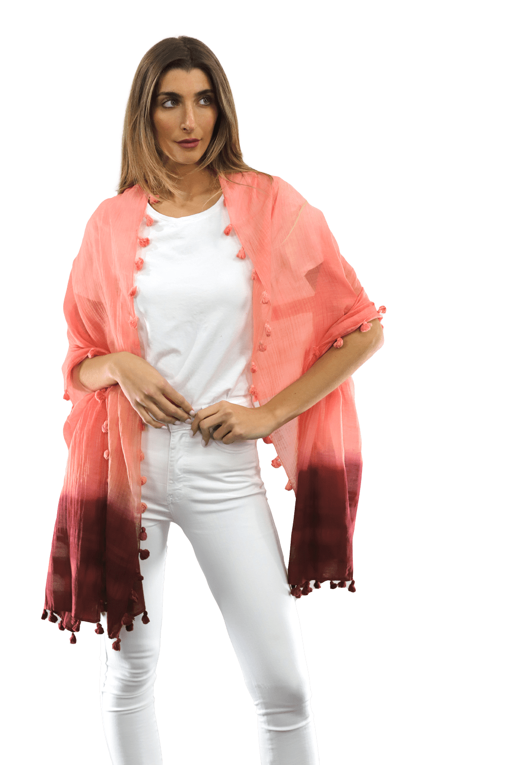 La Fiorentina Solid Silk/Cotton Blend Scarf with Fringes - Cantaloupe - Scarf - La Fiorentina EF-2525SA-cantaloupe