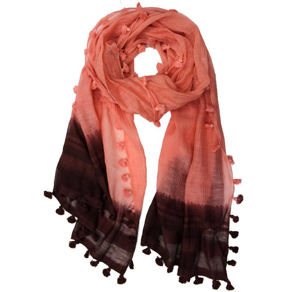 La Fiorentina Solid Silk/Cotton Blend Scarf with Fringes - Cantaloupe - Scarf - La Fiorentina EF-2525SA-cantaloupe