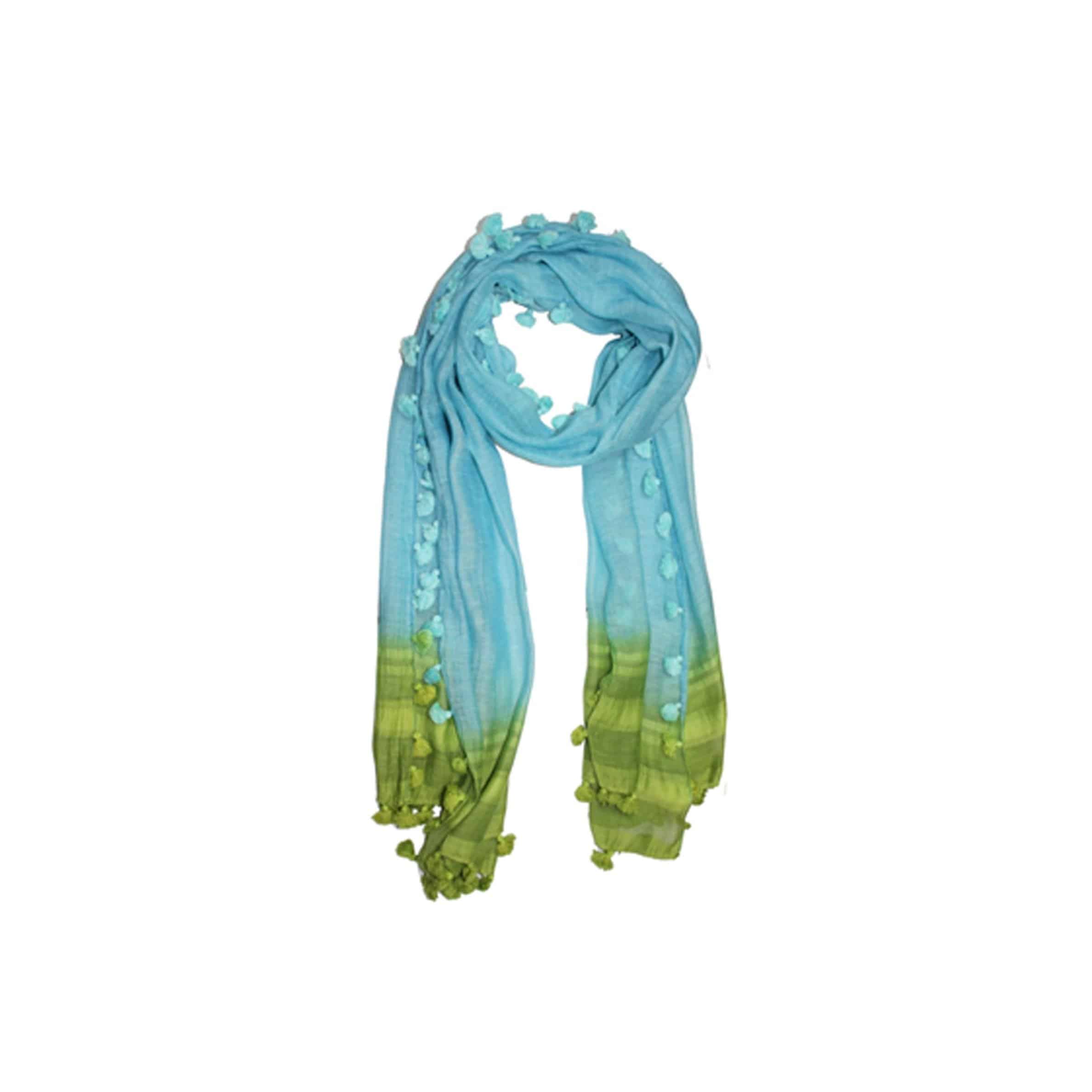 La Fiorentina Solid Silk/Cotton Blend Scarf with Fringes - Green/Blue - Scarf - La Fiorentina EF-2525SA-GB