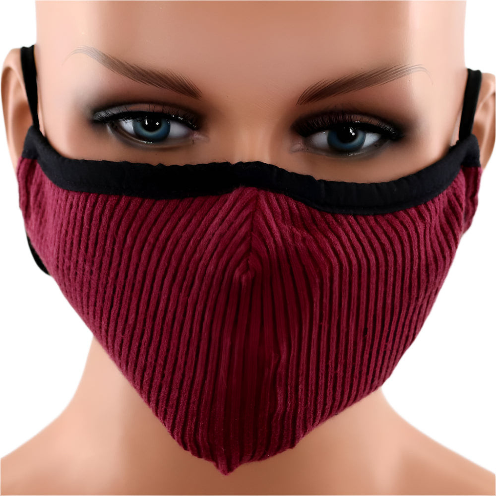La Fiorentina Stylish Ribbed Face Mask (PM2.5 Filter Included) - Multiple Colors - face-mask - La Fiorentina,Maroon MB221_Maroon