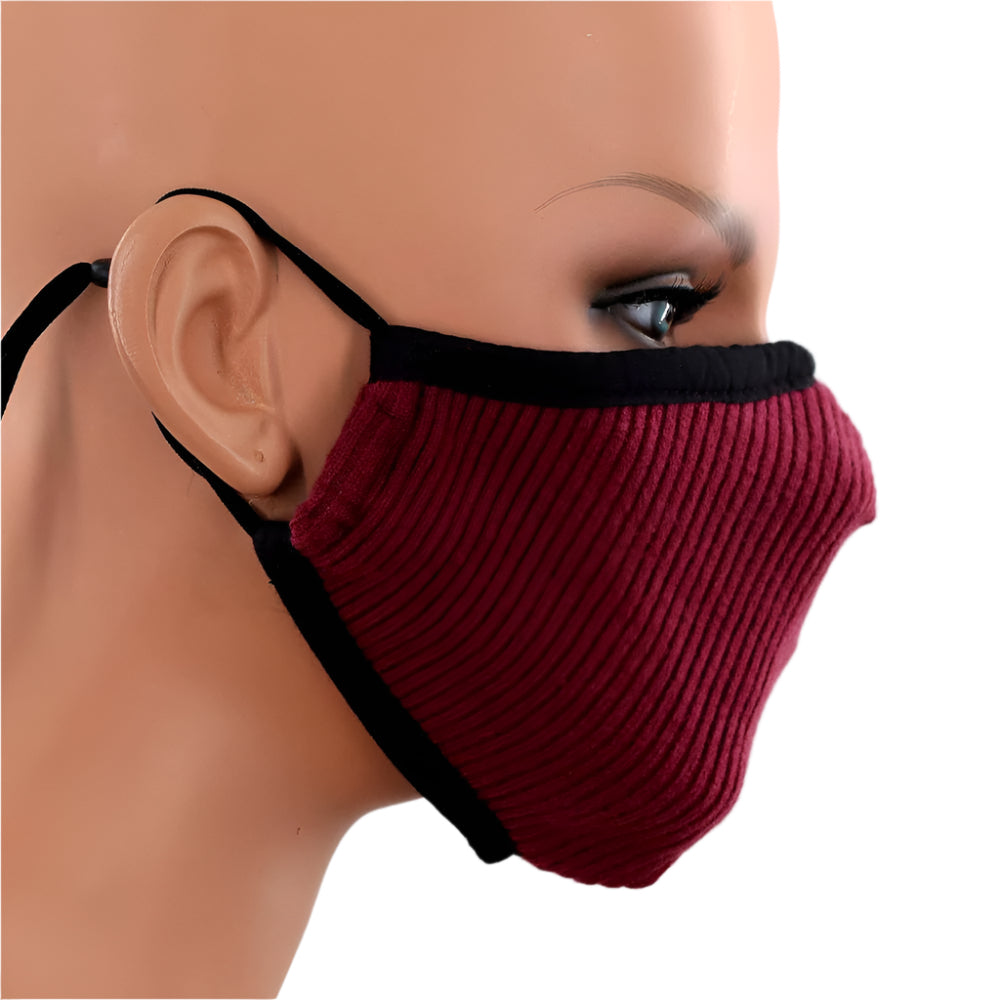 La Fiorentina Stylish Ribbed Face Mask (PM2.5 Filter Included) - Multiple Colors - face-mask - La Fiorentina,Maroon MB221_Navy