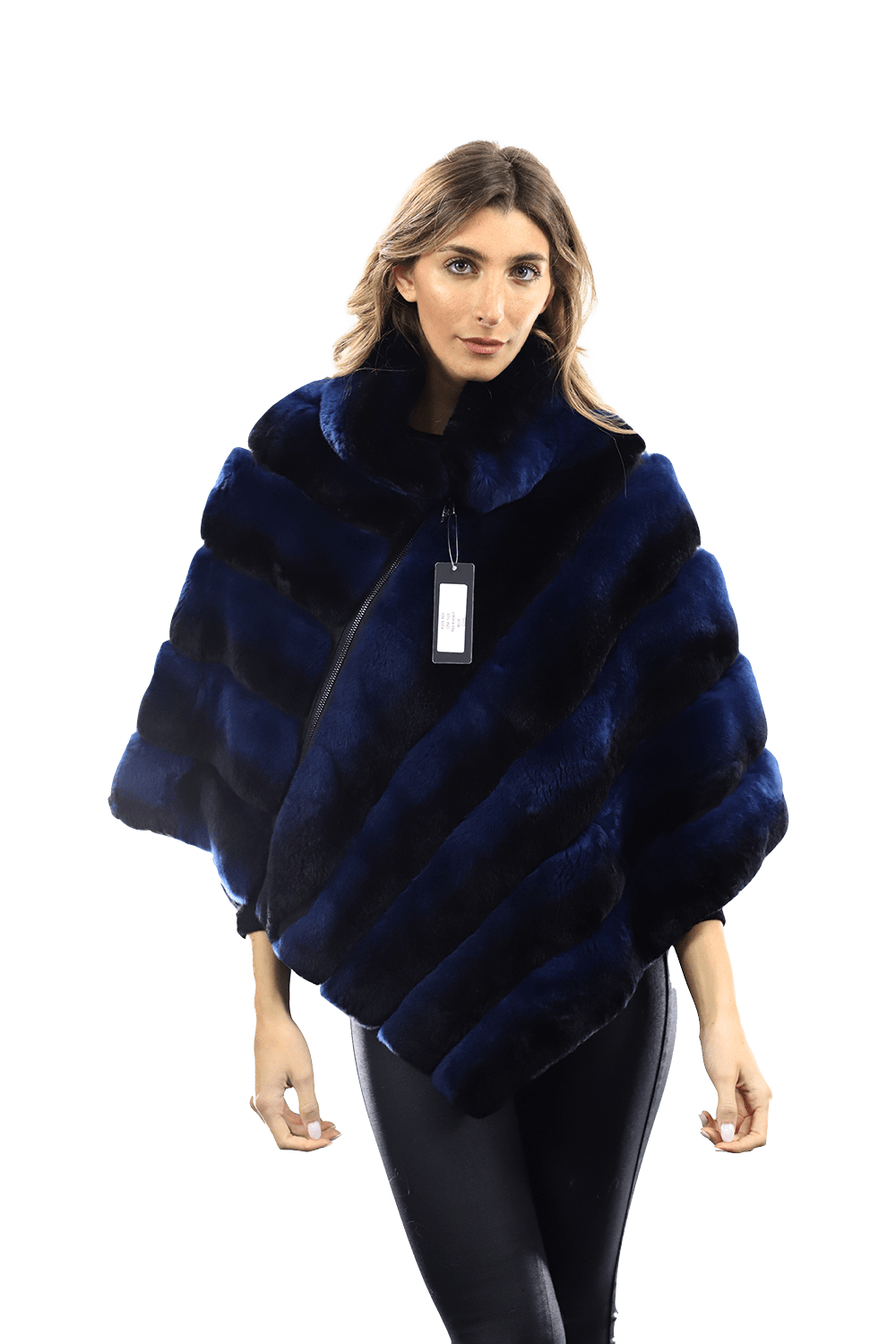 La Fiorentina -  Two Tone Rex Rabbit Poncho with Zipper - Blue - Poncho - La Fiorentina A106-REX_BLUE