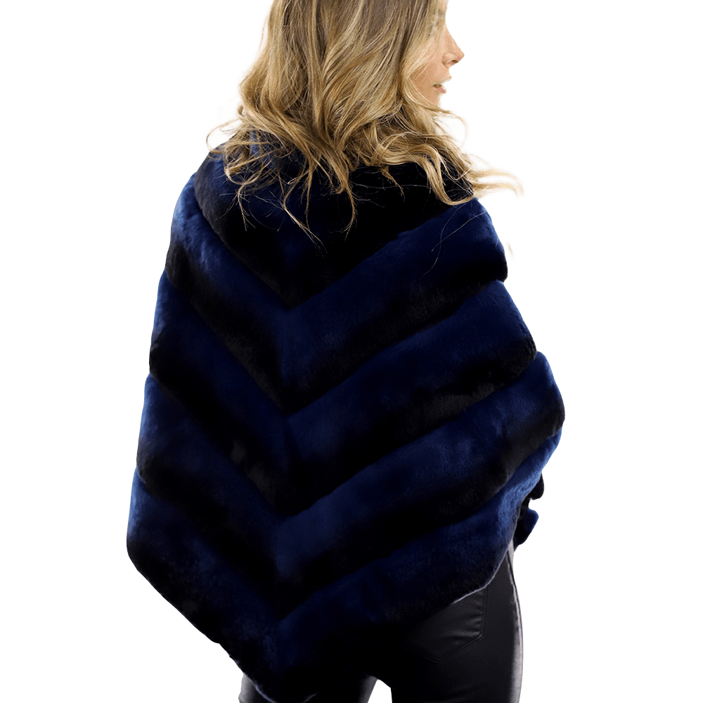La Fiorentina -  Two Tone Rex Rabbit Poncho with Zipper - Blue - Poncho - La Fiorentina A106-REX_BLUE