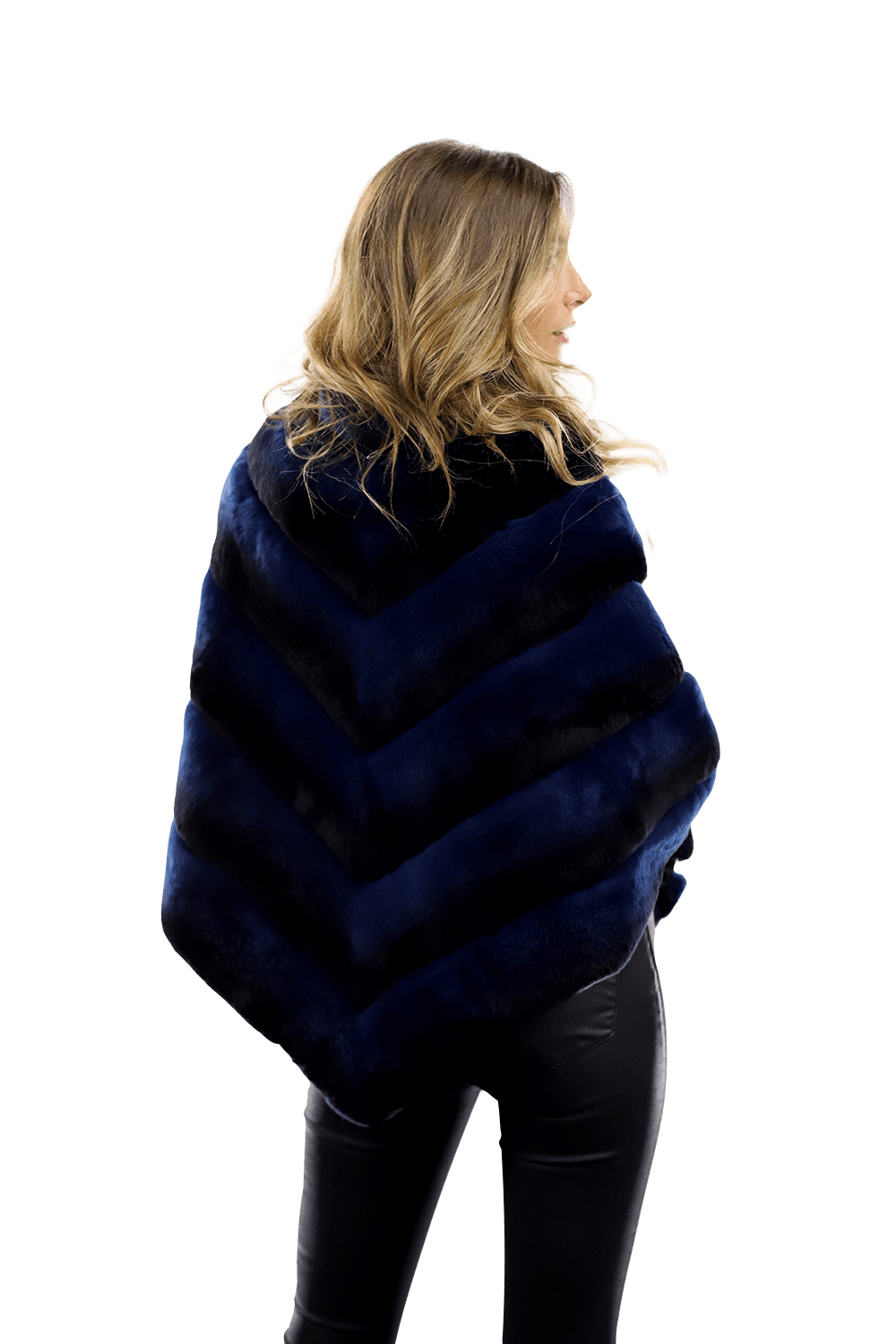 La Fiorentina -  Two Tone Rex Rabbit Poncho with Zipper - Blue - Poncho - La Fiorentina A106-REX_BLUE