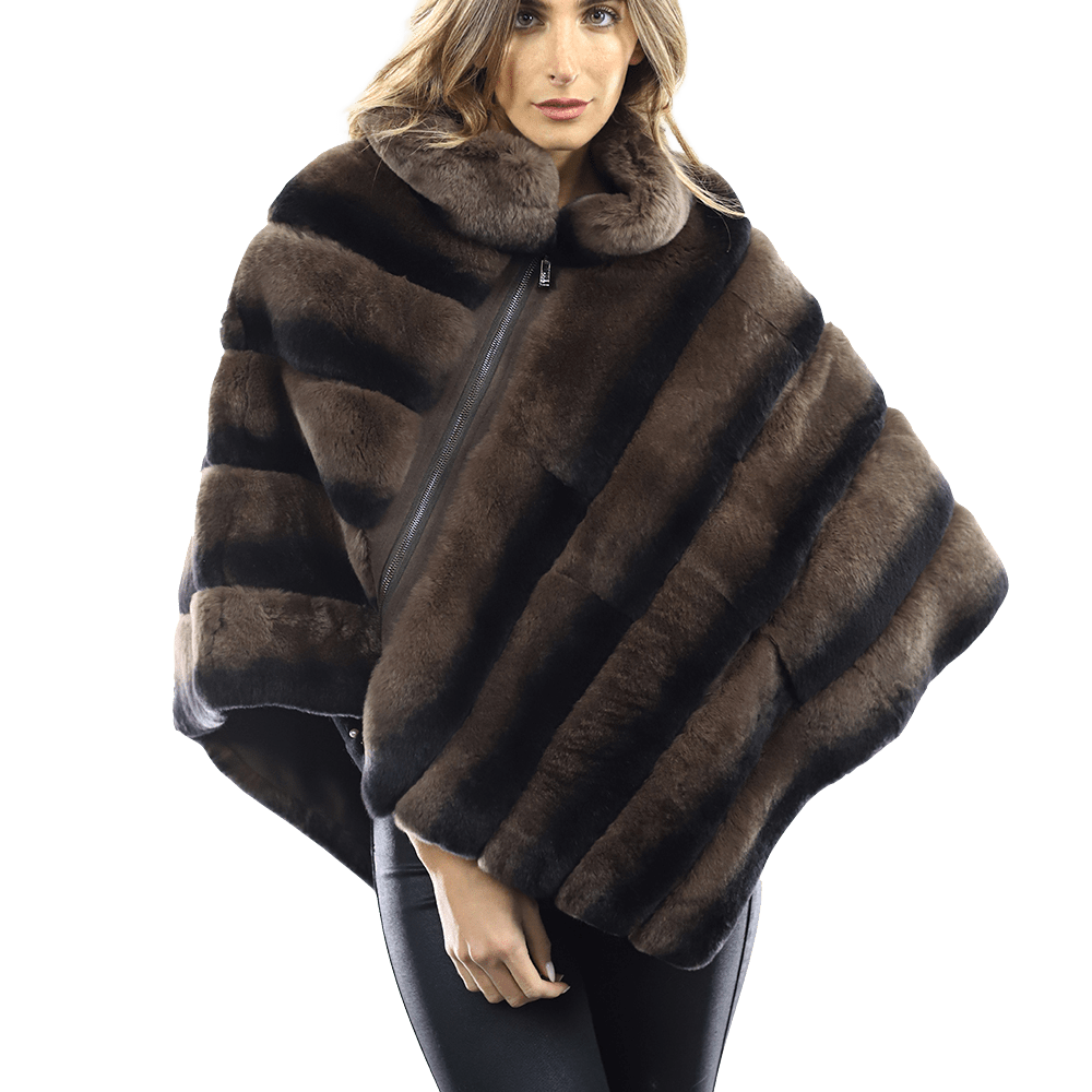 La Fiorentina -  Two Tone Rex Rabbit Poncho with Zipper - Brown - Poncho - La Fiorentina A106-REX_BROWN
