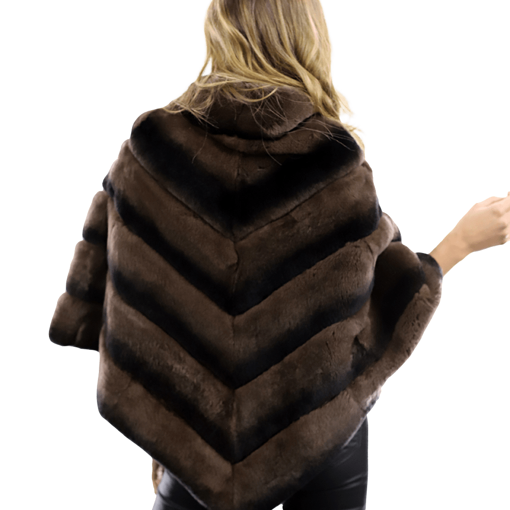 La Fiorentina -  Two Tone Rex Rabbit Poncho with Zipper - Brown - Poncho - La Fiorentina A106-REX_BROWN