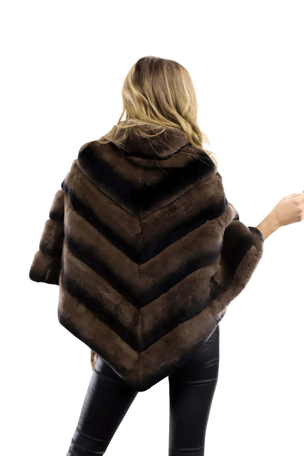 La Fiorentina -  Two Tone Rex Rabbit Poncho with Zipper - Brown - Poncho - La Fiorentina A106-REX_BROWN