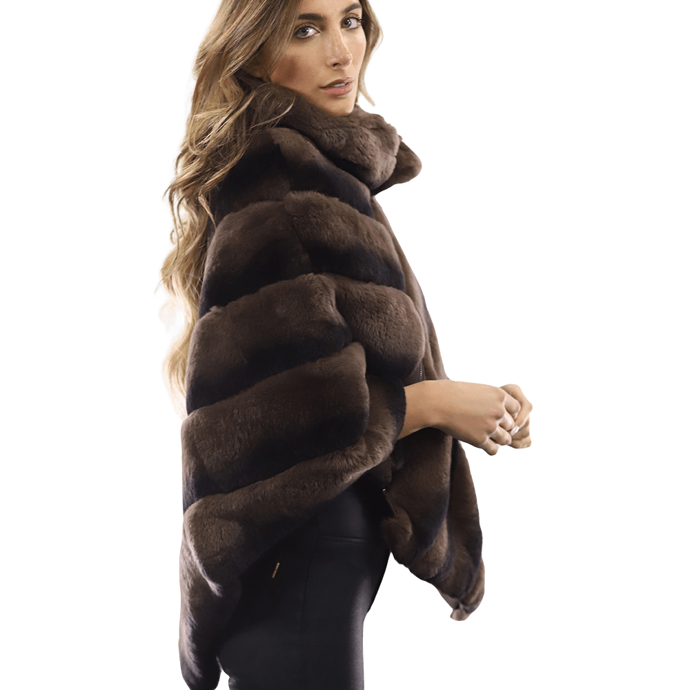 La Fiorentina -  Two Tone Rex Rabbit Poncho with Zipper - Brown - Poncho - La Fiorentina A106-REX_BROWN