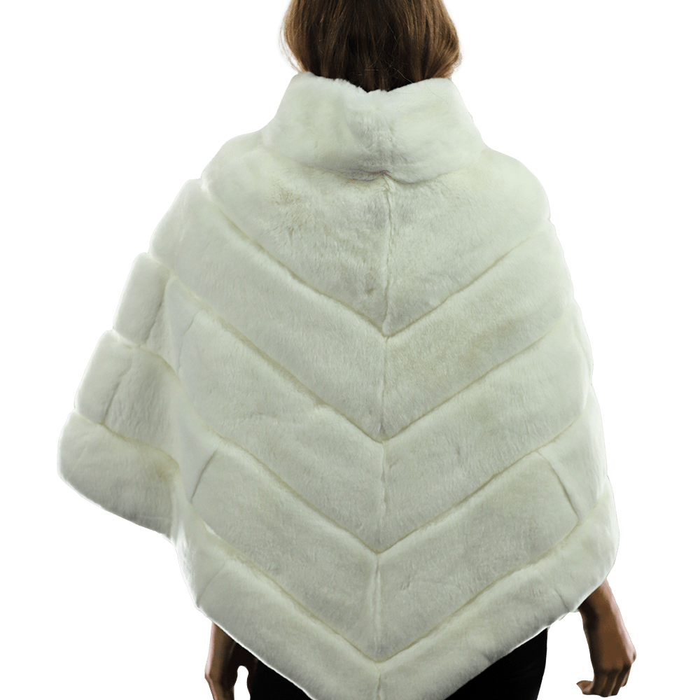 La Fiorentina -  Two Tone Rex Rabbit Poncho with Zipper - White - Poncho - La Fiorentina A106-REX_WHITE
