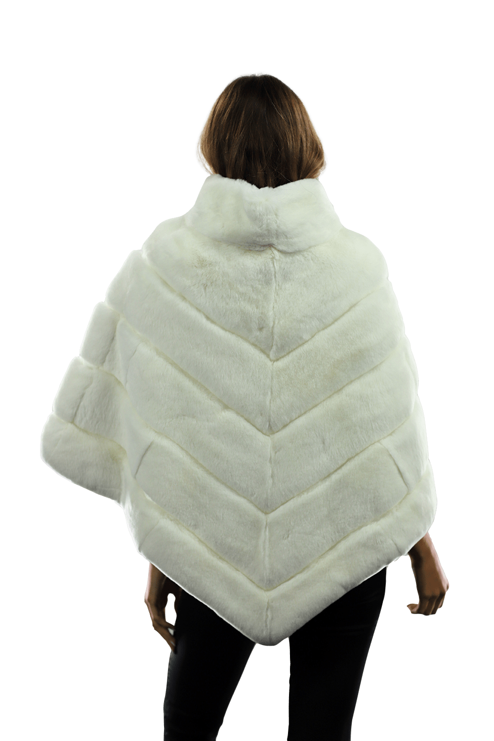 La Fiorentina -  Two Tone Rex Rabbit Poncho with Zipper - White - Poncho - La Fiorentina A106-REX_WHITE