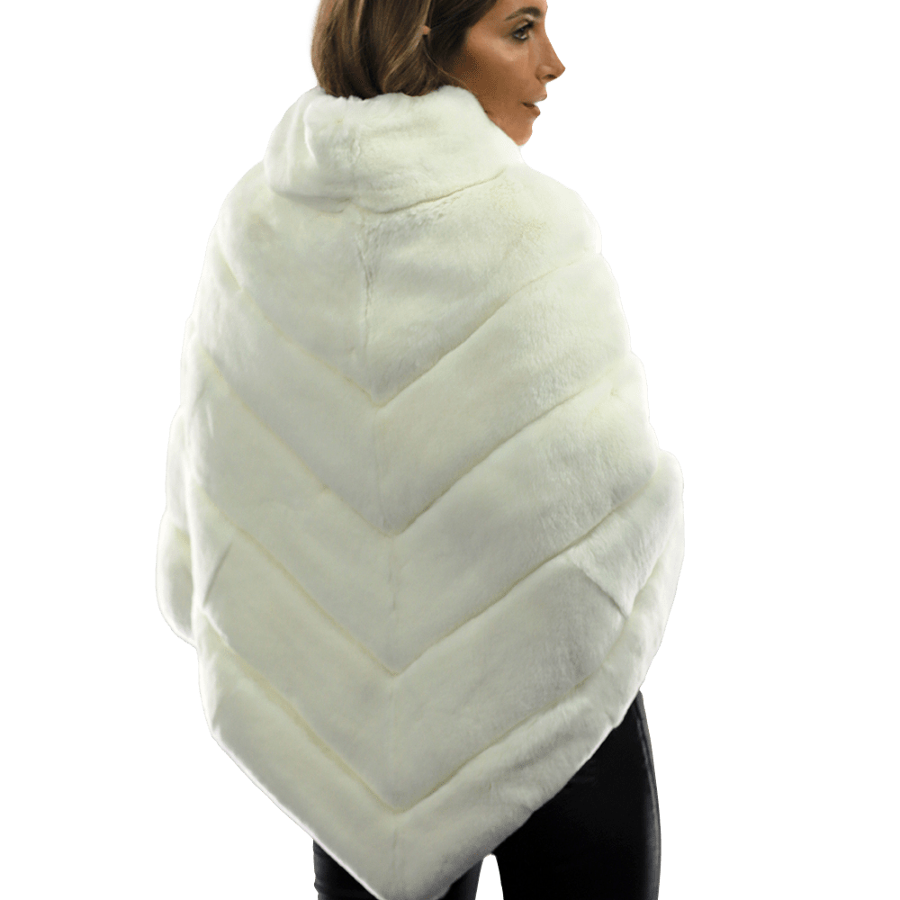 La Fiorentina -  Two Tone Rex Rabbit Poncho with Zipper - White - Poncho - La Fiorentina A106-REX_WHITE