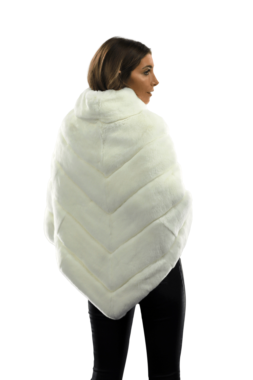 La Fiorentina -  Two Tone Rex Rabbit Poncho with Zipper - White - Poncho - La Fiorentina A106-REX_WHITE
