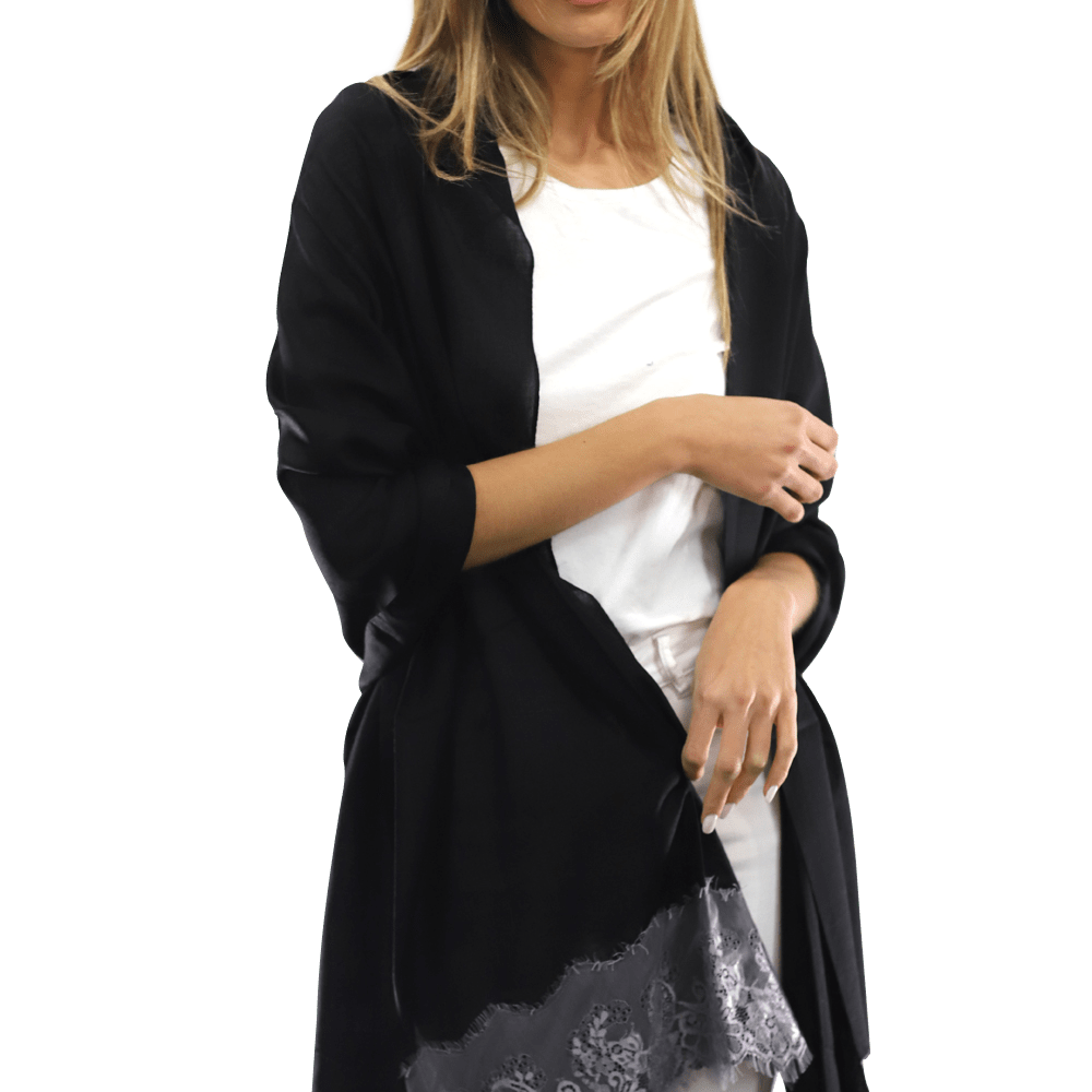 Lace Trim Scarf-Black/Grey - Scarf - La Fiorentina LACB107