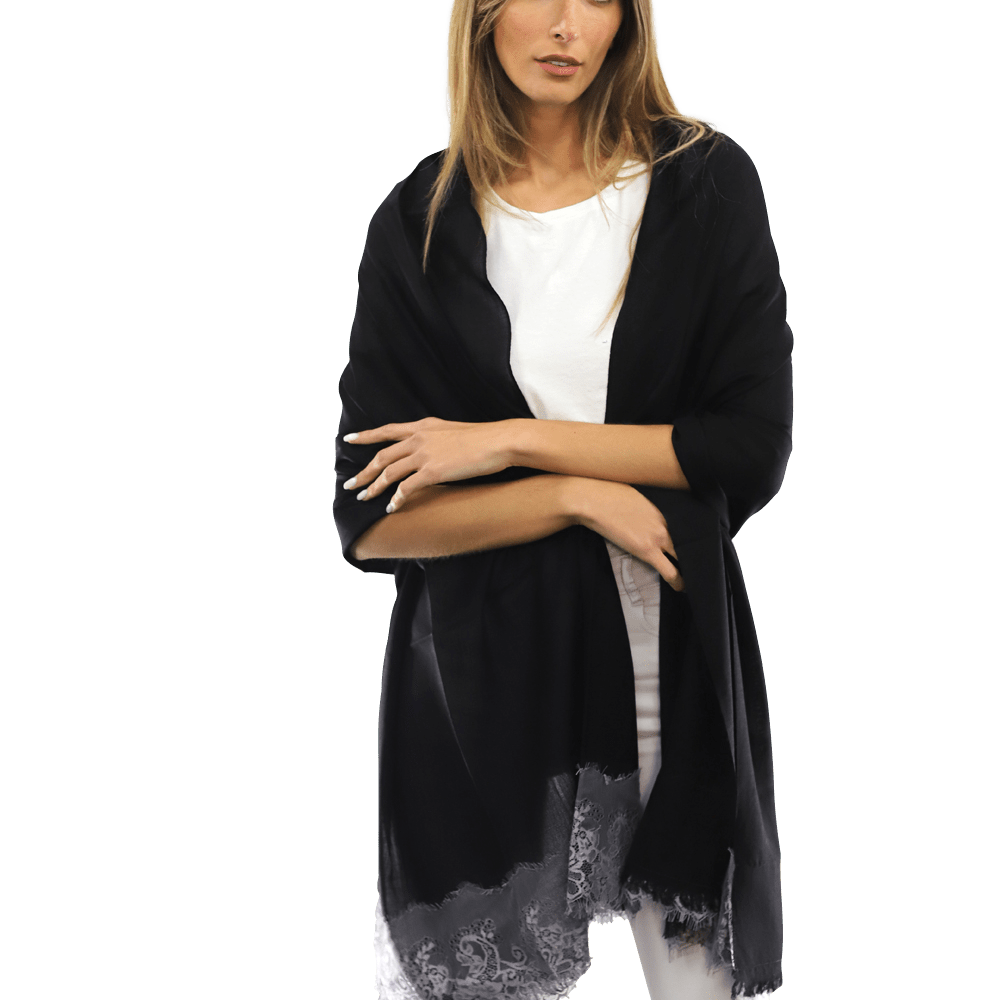 Lace Trim Scarf-Black/Grey - Scarf - La Fiorentina LACB107